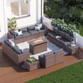 thumbnail image 1 of Clouddwell 15 Piece Patio Furniture Set with 44” Fire Pit Table Wicker Rattan Patio Conversation Set Outdoor Sectional Sofa Set with Coffee Table and Gray Cushions(Waterproof Cover Included), 1 of 9
