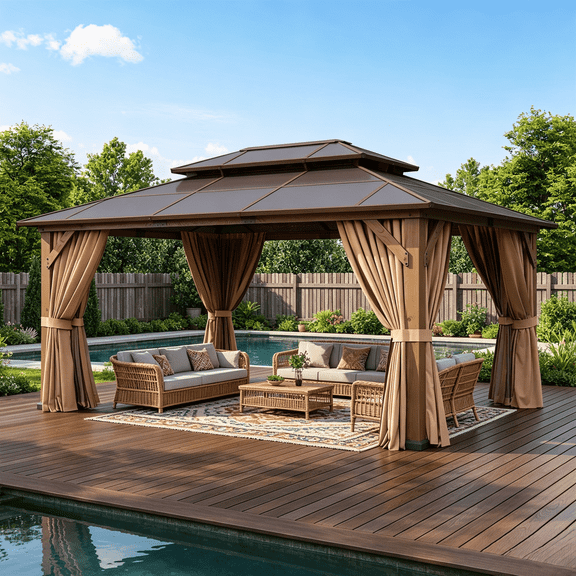 Clouddwell 12' x 16' Cedar Wood Hardtop Gazebo, Polycarbonate Double Roof, Outdoor Patio Gazebo for Backyard, Deck, Lawn & Garden