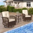 thumbnail image 1 of Clouddwell 3 Piece Patio Swivel Rocker Wicker Rattan Patio Conversation Set Outdoor Sectional Sofa Set with Coffee Table and White Cushions, 1 of 7