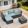 thumbnail image 1 of Clouddwell 5 Pieces Patio Furniture Set, All-Weather Wicker Rattan Patio Sectional Sofa Set with Coffee Table (Light Blue), 1 of 5