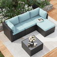 thumbnail image 1 of Clouddwell 5 Pieces Patio Furniture Set, All-Weather Wicker Rattan Patio Sectional Sofa Set with Coffee Table (Light Blue), 1 of 6