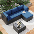 thumbnail image 1 of Clouddwell 5 Pieces Patio Furniture Set, All-Weather Wicker Rattan Patio Sectional Sofa Set with Coffee Table (Navy Blue), 1 of 7