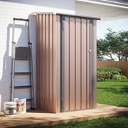 Dateyes 3x3 FT Outdoor Storage Cabinet, Metal Garden Shed with Lockable Door, Small Backyard Tool Storage Cabinet for Patio, Lawn & Garden, Brown