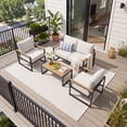 thumbnail image 1 of Clouddwell 4-Piece Patio Conversation Set, Heavy-Duty Metal Outdoor Furniture, Loveseat for Deck, Porch, Balcony (Beige), 1 of 8