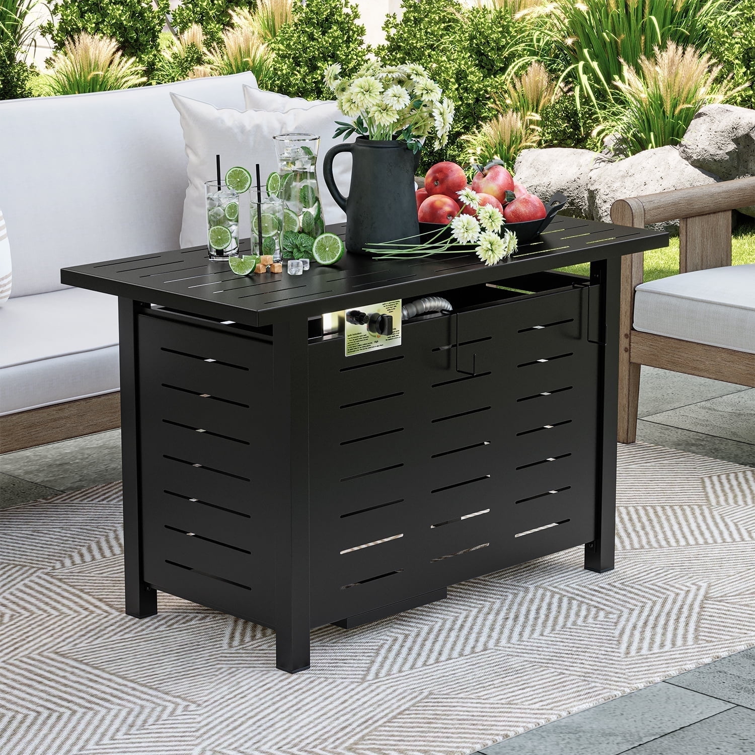 Clouddwell 40" Black Propane Fire Pit Table, 50,000 BTU Outdoor Gas Firepit with Lava Rocks, Removable Lid & Waterproof Cover for Patio Black
