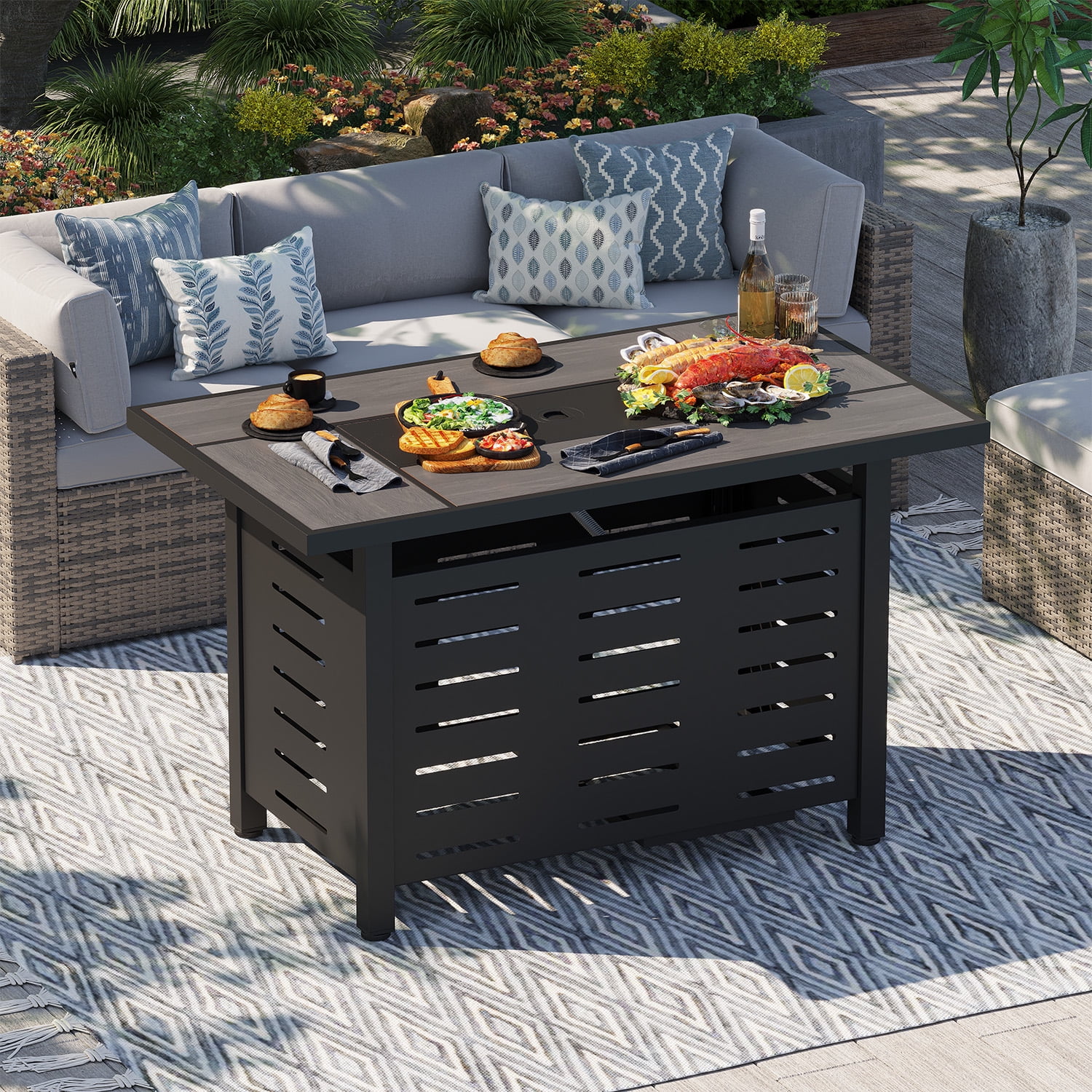 Clouddwell 42" Propane Fire Pit Table, 50,000 BTU Outdoor Gas Heating Table, Steel Construction with Waterproof Cover for Patio & Garden, Black