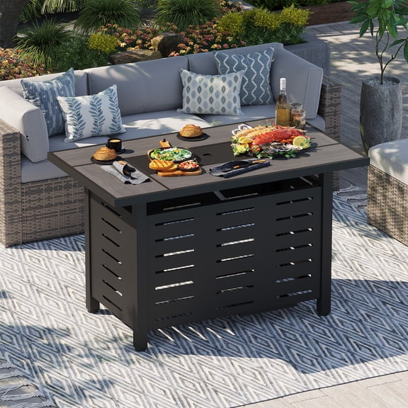 Clouddwell 42" Propane Fire Pit Table, 50,000 BTU Outdoor Gas Heating Table, Steel Construction with Waterproof Cover for Patio & Garden, Black