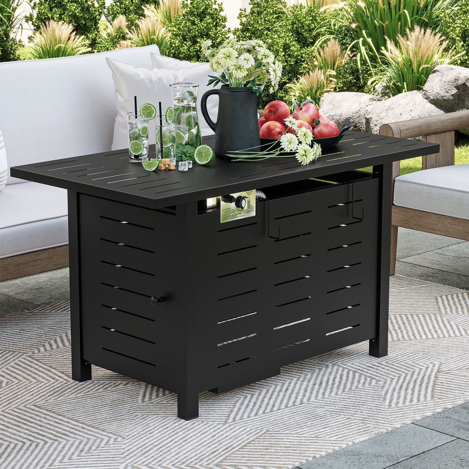Clouddwell 44" Black Propane Fire Pit Table, 60,000 BTU Outdoor Gas Firepit with Lava Rocks, Removable Lid & Waterproof Cover for Patio Black