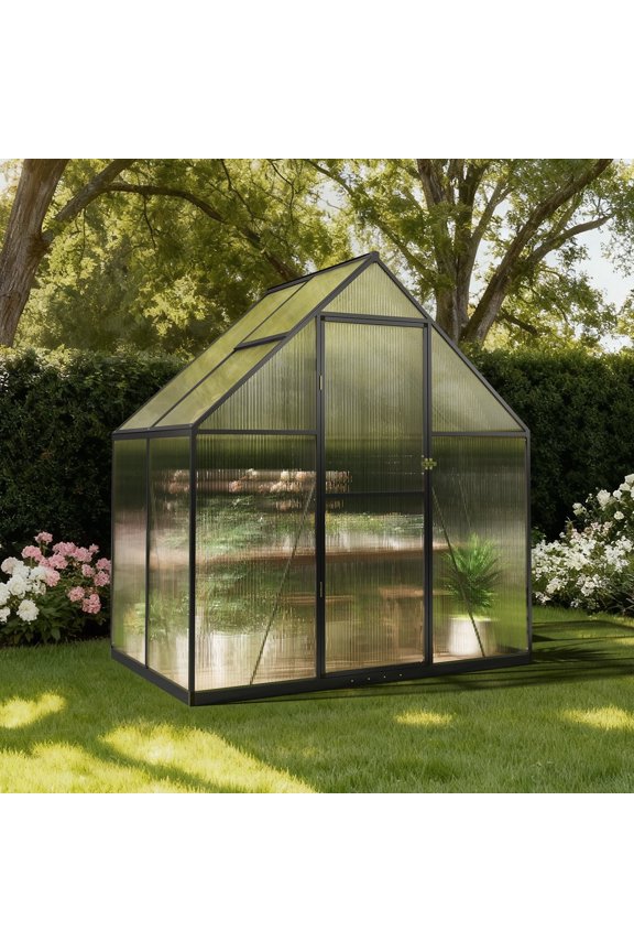 4x6 FT Outdoor Greenhouse - Polycarbonate Panels & Sturdy Aluminum Frame