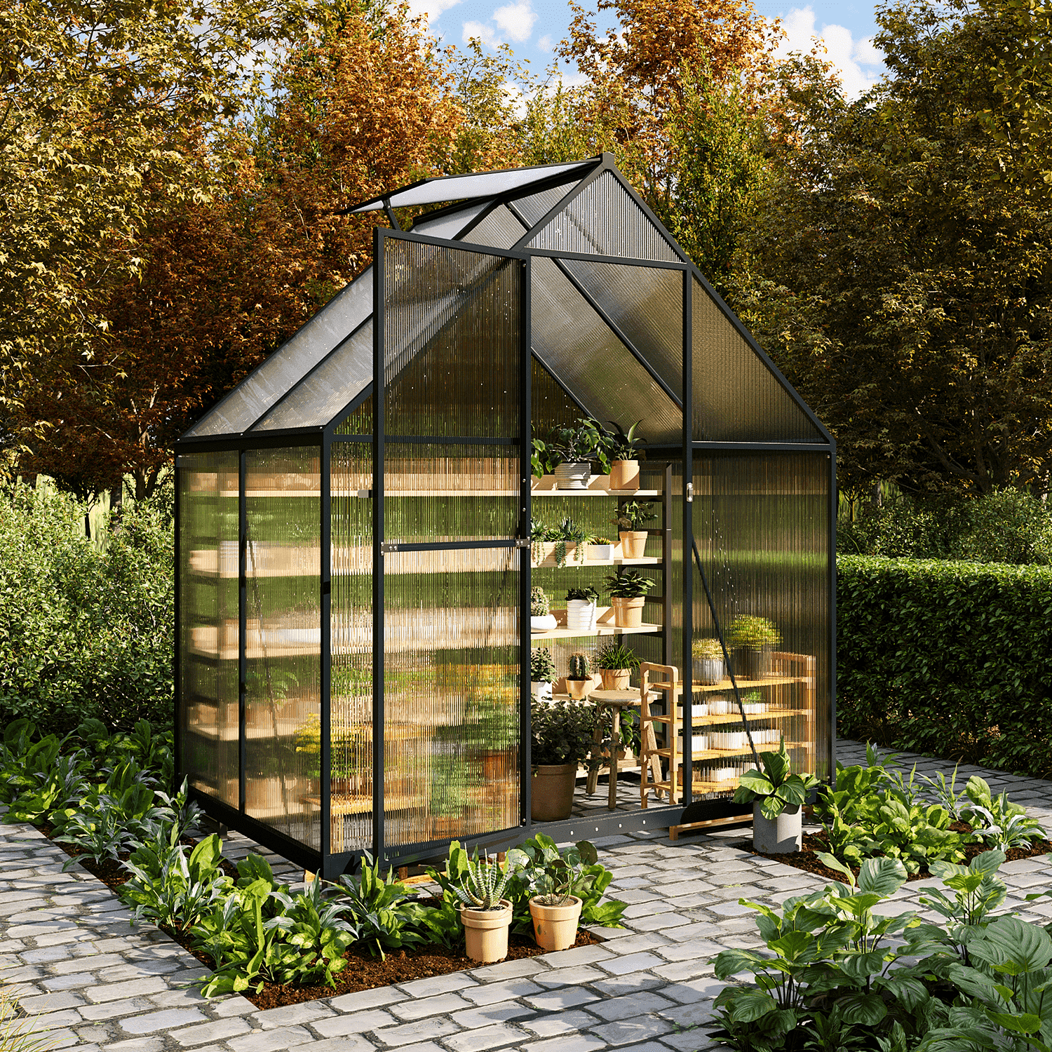 Clouddwell 4x6 ft Polycarbonate Panels Outdoor Greenhouse Sturdy Aluminum Frame, Large Walk-in Greenhouse UV Protection
