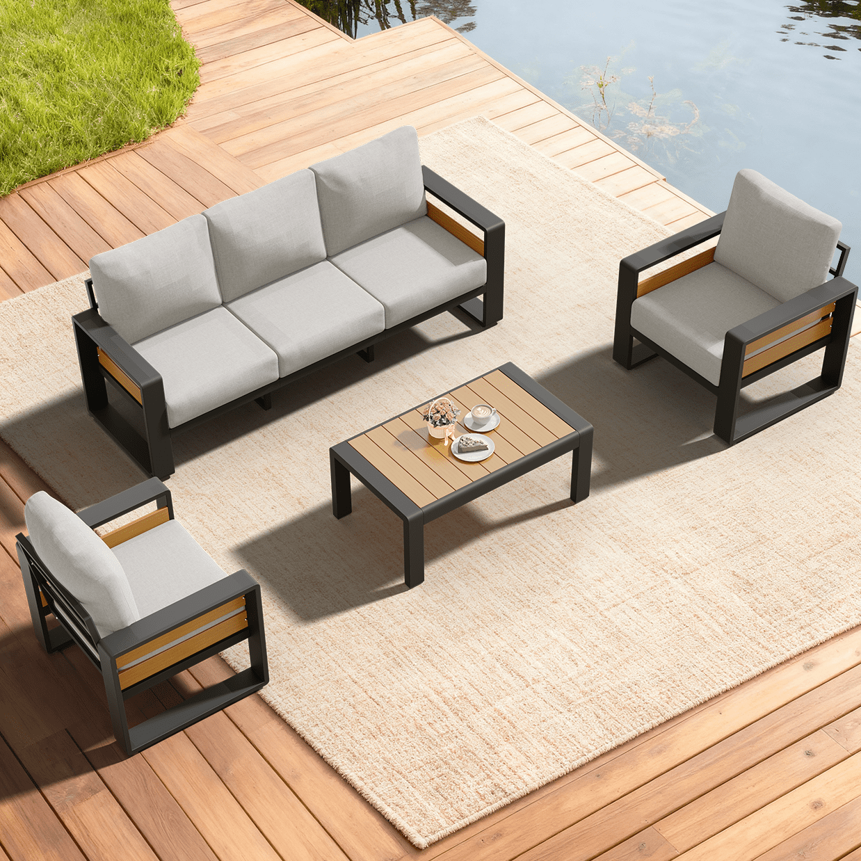 Clouddwell 5-Seats Aluminum Patio Furniture Set, Outdoor Metal Sofa Conversation Set with Coffee Table for Pool Garden Porch Backyard, Light Gray