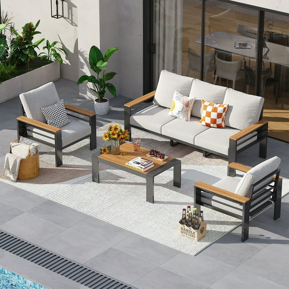 Clouddwell 5-Seats Outdoor Patio Sectional Set with Coffee Table & Cushions - Aluminum Furniture for Terrace/Garden/Poolside (Gray)