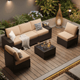 thumbnail image 1 of Clouddwell 6-Piece Outdoor Patio Set,8-Inch Widen Armrest, All-Weather Wicker Sectional with Coffee Table. Beige, 1 of 7