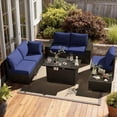 thumbnail image 1 of Clouddwell 6-Piece Outdoor Patio Set,4-Inch Thickened Cushions, All-Weather Wicker Sectional with Coffee Table, Navy Blue, 1 of 6