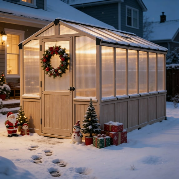 Clouddwell 6x12 FT Wooden Greenhouse, Polycarbonate Panels with Automatic Roof Vent & Lockable Door, Outdoor Walk-in Garden Greenhouse, Gray