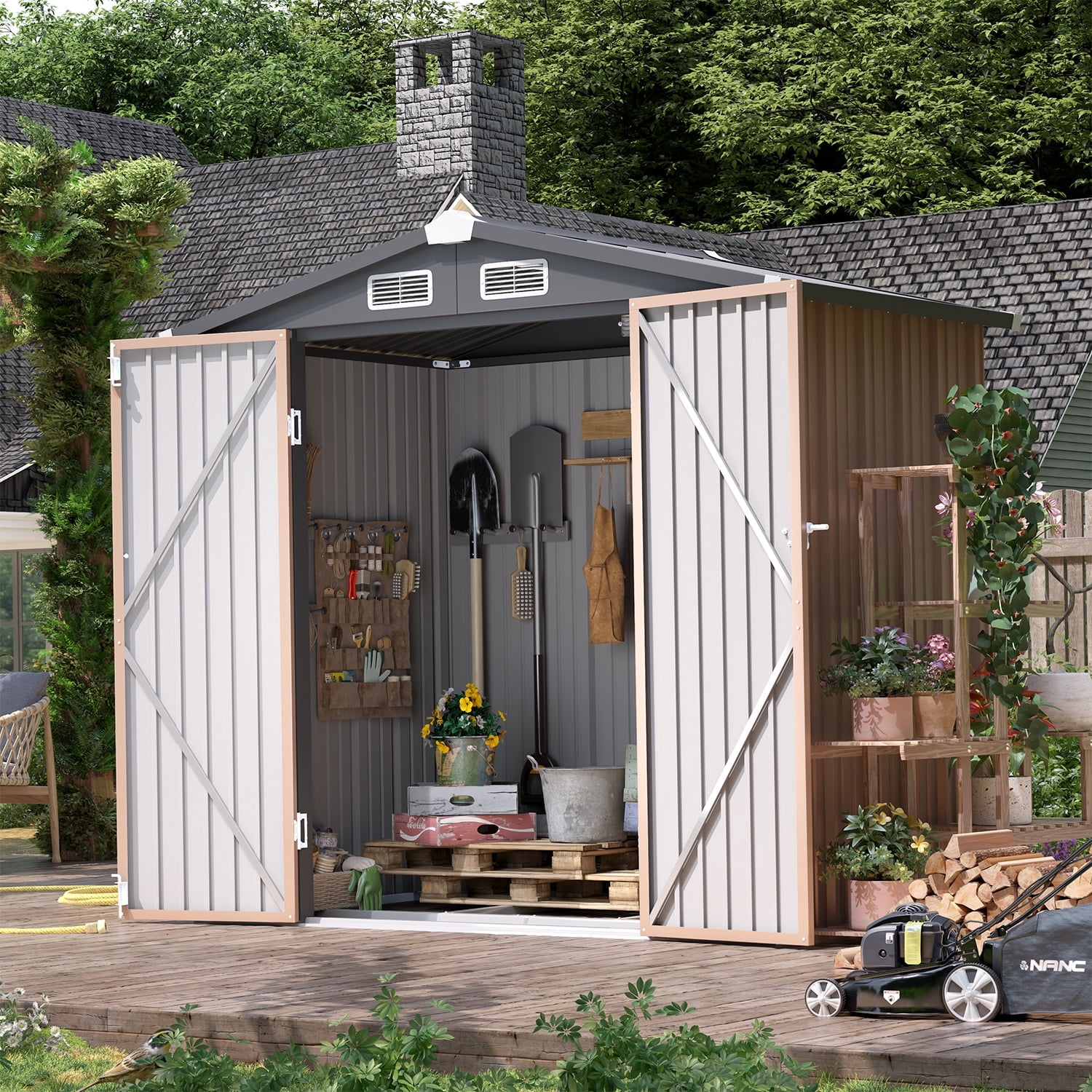Clouddwell 6x4 ft. Metal Storage Shed with Base, Galvanized Steel ...