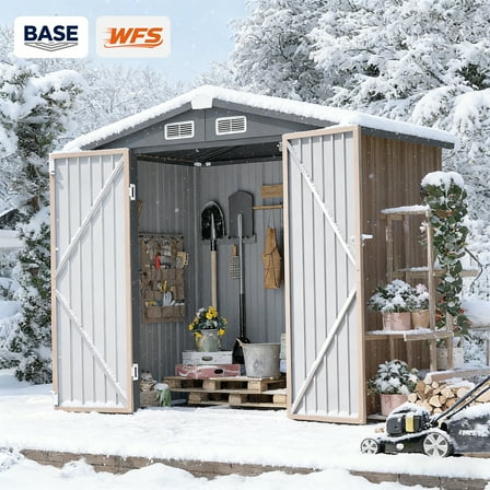 Clouddwell 6x4 ft. Metal Storage Shed with Base, Galvanized Steel Outdoor Garden Shed (Brown)