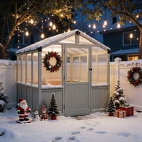 Clouddwell 6x8 FT Wooden Greenhouse, Polycarbonate Panels with Automatic Roof Vent & Lockable Door, Outdoor Walk-in Garden Greenhouse, Gray