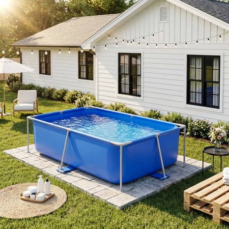 Dateyes 7.2' x 23" Above Ground Swimming Pool for Backyard, Rectangular Metal Frame Pool with PVC Liner, Blue