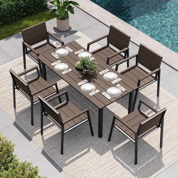 Clouddwell 7‑Piece Aluminum Outdoor Patio Dining Set, Stackable Chairs ...