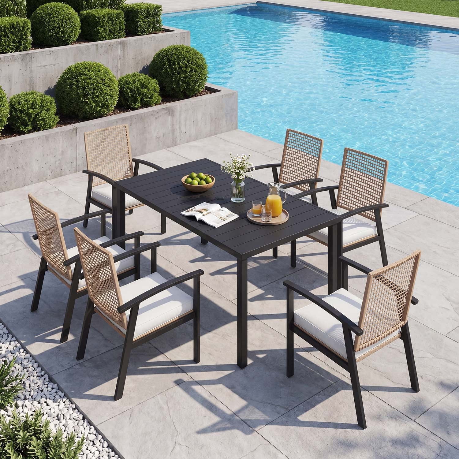 iwicker patio square steel dining table with umbrella hole Phi Villa 60