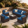 thumbnail image 1 of Clouddwell 7 Piece Outdoor Patio Furniture Set, Wicker Rattan Patio Sectional Sofa Set, Blue, 1 of 8