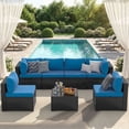 thumbnail image 1 of LazySunsets 7 Piece Outdoor Patio Furniture Set, Wicker Rattan Patio Sectional Sofa Set, Peacock Blue, 1 of 9