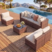 Clouddwell 7 Piece Outdoor Patio Furniture Set, Wicker Rattan Patio Sectional Sofa Sets, Off White deal from Walmart