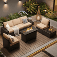 thumbnail image 1 of Clouddwell 7-Piece Outdoor Patio Set, 8-Inches Widen Armrest, All-Weather Wicker Sectional with Fire Table, Coffee Table, Beige, 1 of 5