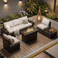 thumbnail image 1 of Clouddwell 7-Piece Outdoor Patio Set,4-Inch Thickened Cushions, All-Weather Wicker Sectional with Fire Table, Coffee Table, Gray, 1 of 6