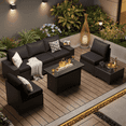 thumbnail image 1 of Clouddwell 7-Piece Outdoor Patio Set, 8-Inches Widen Armrest, All-Weather Wicker Sectional with Fire Table, Coffee Table, Black, 1 of 7