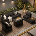 thumbnail image 1 of Clouddwell 7-Piece Outdoor Patio Set, 8-Inches Widen Armrest, All-Weather Wicker Sectional with Fire Table, Coffee Table, Black, 1 of 7
