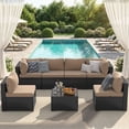 thumbnail image 1 of Clouddwell 7-Piece Patio Furniture Set on Sale, Black Rattan Wicker Outdoor Sectional Sofa Couch with Table Patio Conversation Set for Lawn& Backyard, Beige, 1 of 6
