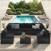 Clouddwell 7-Piece Patio Furniture Set on Sale, Black Rattan Wicker Outdoor Sectional Sofa Couch with Table Patio Conversation Set for Lawn&amp; Backyard, Black deal from Walmart