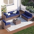 thumbnail image 1 of Clouddwell 7 Piece Patio Furniture Set Wicker Rattan Patio Conversation Set Outdoor Sectional Sofa Set with Coffee Table and Blue Cushions(Waterproof Cover Included), 1 of 6