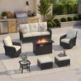 thumbnail image 1 of Clouddwell 7 Pieces Outdoor Patio Furniture Set, Rattan Wicker Sectional Swivel Rocker Chairs Sets with Fire Pit, Off White/Black, 1 of 9