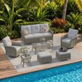 thumbnail image 1 of Clouddwell 7 Pieces Outdoor Patio Furniture Set, Rattan Wicker Sectional Swivel Rocker Chairs Sets with Table, Light Gray/Yellow, 1 of 8