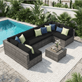 thumbnail image 1 of Clouddwell 7 Pieces Patio Conversation Set, Outdoor Sectionals Rattan Wicker Couch Sofa, Black, 1 of 10