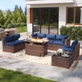 thumbnail image 1 of Clouddwell 8 Piece Outdoor Patio Furniture Set with 44" Fire Pit Table, Wicker Rattan Patio Sectional Sofa Set (Blue), 1 of 6