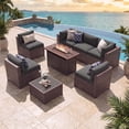 thumbnail image 1 of Clouddwell 8 Piece Outdoor Patio Furniture Set, Wicker Rattan Patio Sectional Sofa Sets with Fire Pit Table, Dark Gray, 1 of 7