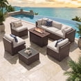 thumbnail image 1 of Clouddwell 8 Piece Outdoor Patio Furniture Set, Wicker Rattan Patio Sectional Sofa Sets with Fire Pit Table, Off White, 1 of 7