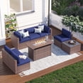 thumbnail image 1 of Clouddwell 8 Piece Patio Furniture Set with 44” Fire Pit Table Wicker Rattan Patio Conversation Set Outdoor Sectional Sofa Set with Coffee Table and Blue Cushions(Waterproof Cover Included), 1 of 9