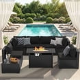 thumbnail image 1 of Clouddwell 8-Piece Patio Furniture Set With Fire Table On Sale, Black Rattan Wicker Outdoor Sectional Sofa Couch with Table Patio Conversation Set for Lawn& Backyard, Black, 1 of 7
