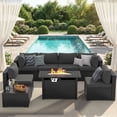 thumbnail image 1 of Clouddwell 8-Piece Patio Furniture Set With Fire Table On Sale, Black Rattan Wicker Outdoor Sectional Sofa Couch with Table Patio Conversation Set for Lawn& Backyard, Gray, 1 of 7