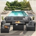 thumbnail image 1 of Clouddwell 8-Piece Patio Furniture Set With Fire Table On Sale, Black Rattan Wicker Outdoor Sectional Sofa Couch with Table Patio Conversation Set for Lawn& Backyard, Light Gray, 1 of 10