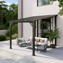 Clouddwell 8'x 10' Wall-Mounted Gazebo Pergola with Aluminum Top Frame & Polycarbonate Panel, Large Heavy-Duty Awnings for Backyard Black