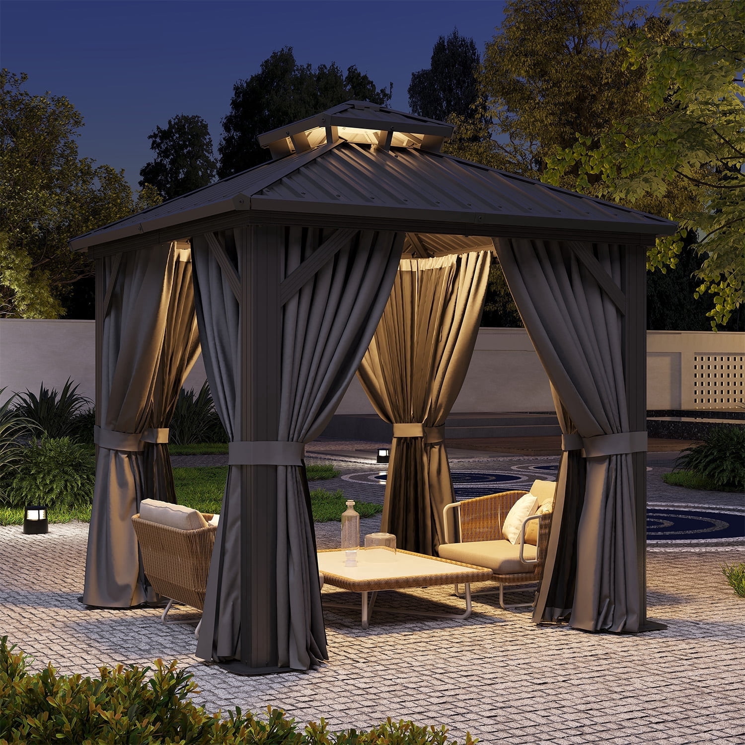 Clouddwell 8' x 8' Gazebo for Patio, Gazebo Pergola with Sloped Roof, Large Wall-Mounted Heavy Duty Awnings, for Deck, Patio and Backyard,Gray