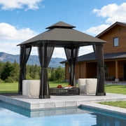 LazySunsets 8x 8 Patio Gazebo Double Roof Protection All-Weather Outdoor Shelter Features Insect Screens for Backyard, Lawn, Gray