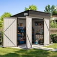 thumbnail image 1 of Clouddwell 8ft x 6ft Heavy-Duty Metal Storage Shed with 3 Doors, Lockable Lean-To Design, Weatherproof for Garden & Tools (Brown), 1 of 9