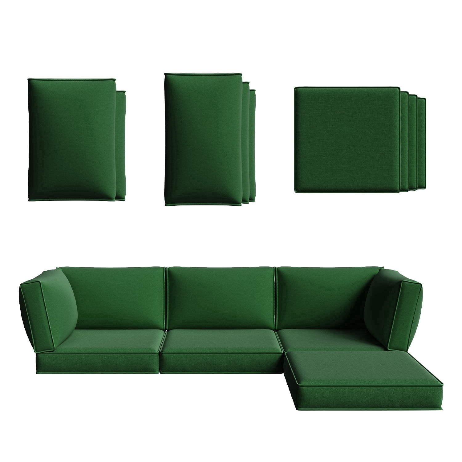 Clouddwell 9-Piece Outdoor Cushion Set for 4-Seat Wicker Sectional - Waterproof, High-Resilience Foam (Green)